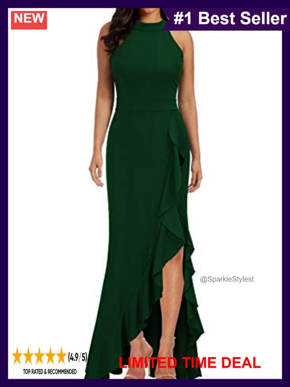 Women's High Neck Split Bodycon Mermaid Evening Cocktail Long Dress